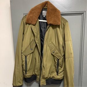 Army green varsity jacket